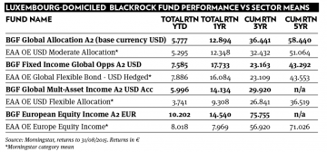  Luxembourg-domiciled  Blackrock fund performance vs sector means